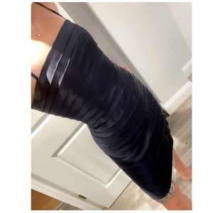 BCBGMAXAZRIA Blue Horizontal Flat Pleated Cocktail Dress 4